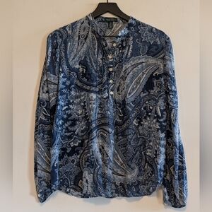 Lauren Jeans Co Ralph Paisley Boho Peasant Blouse Small Shirt Romantic Flowy Top